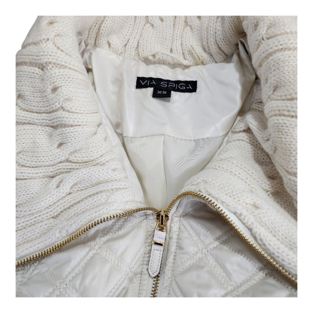Via Spiga Ivory Diamond Quilted Rib Knit Collar Jacket Size XS - Picture 5 of 6